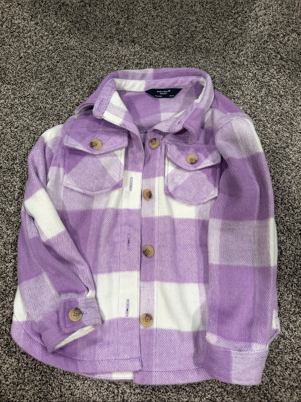 Girls Purple & White Plaid Pea Coat Jacket
